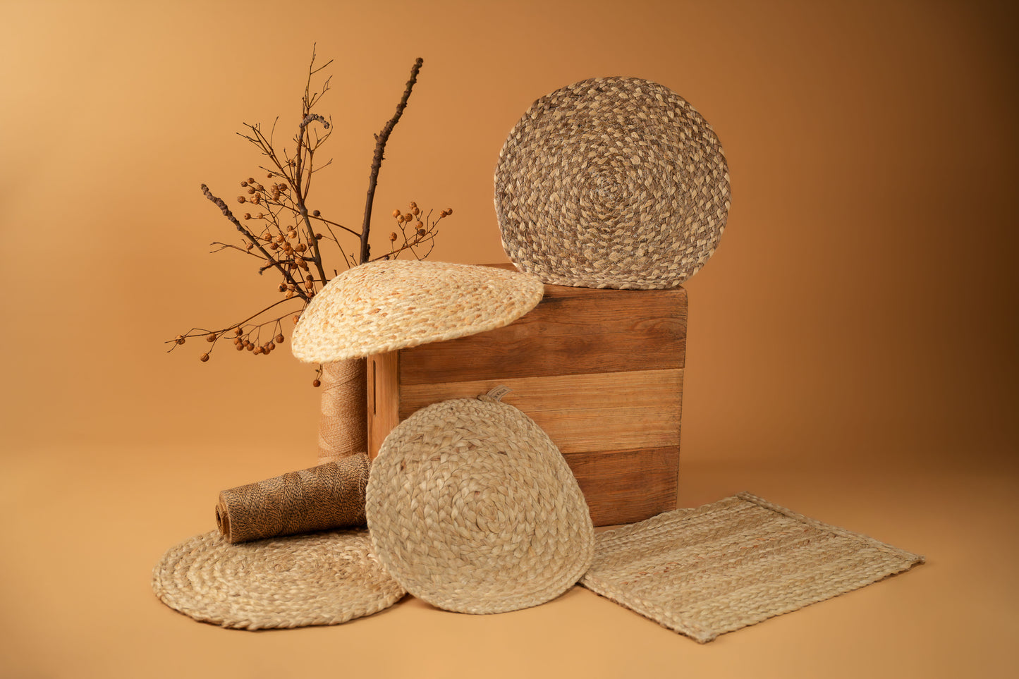 Light Natural Braided Round Jute Table Mat - Set of 2 (J-0082W)