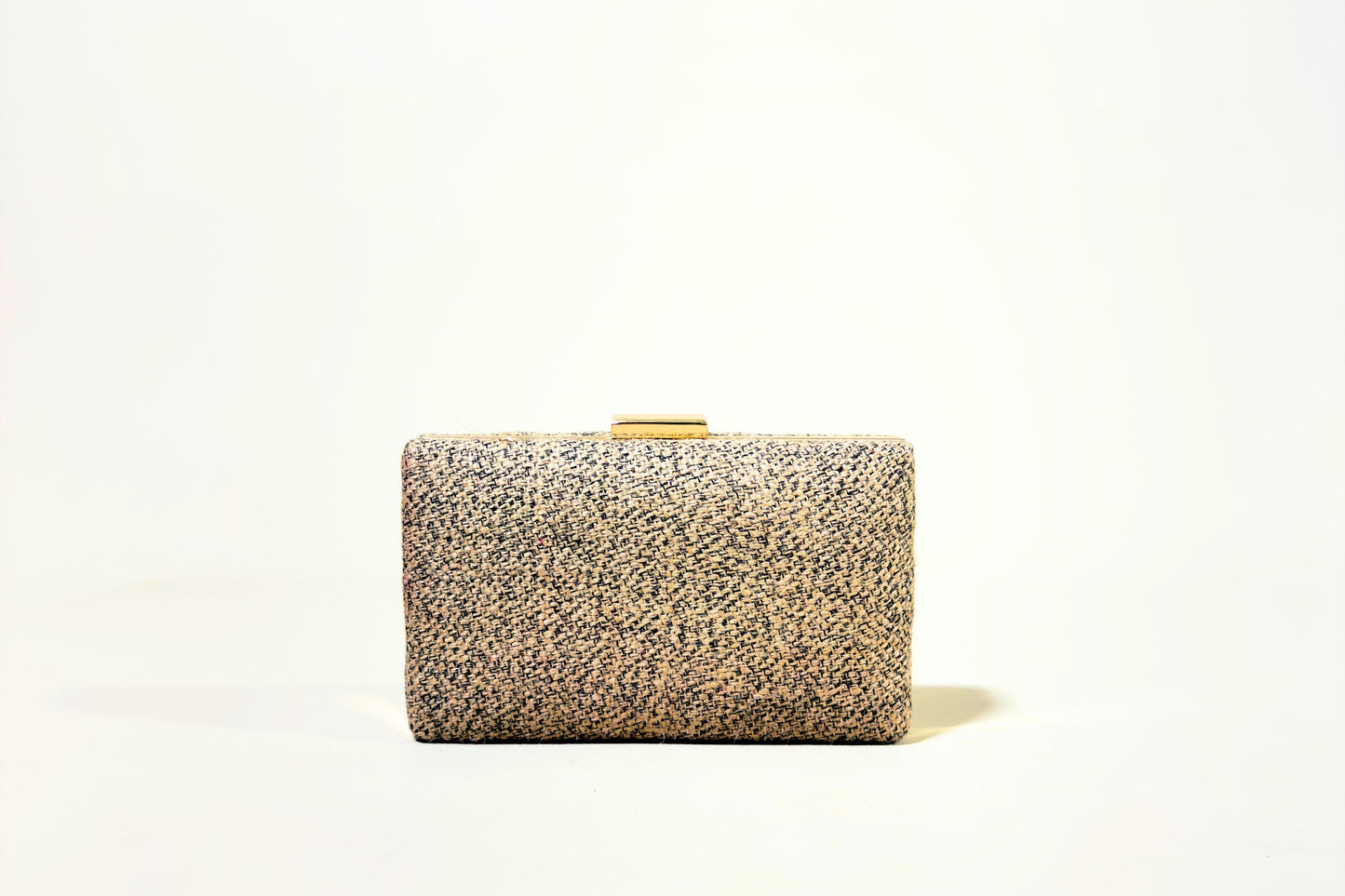 Black & Natural Woven Jute Square-Edge Clutch with Minimalist Clasp (J-0097)