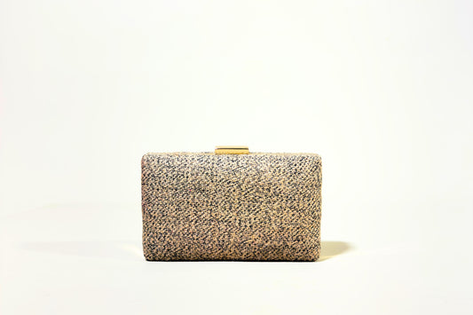 Black & Natural Woven Jute Square-Edge Clutch with Minimalist Clasp (J-0097)
