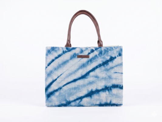 Indigo Blue Tie-Dye Jute Ladies Bag (J-0093)