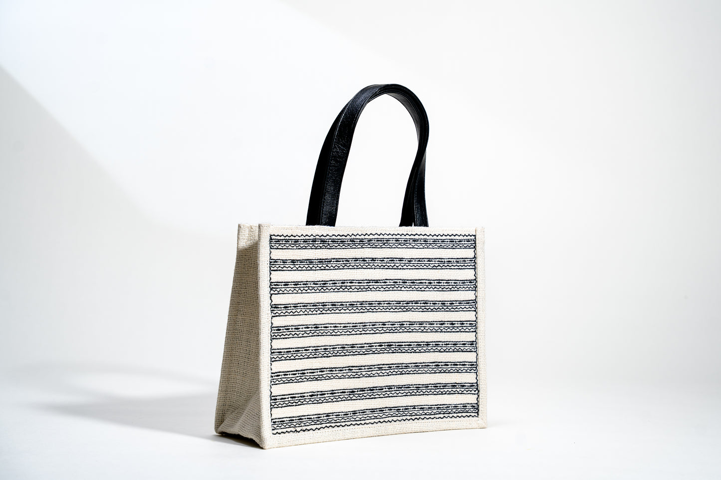 Classic Striped Embroidered Jute Tote Bag (J-0015)