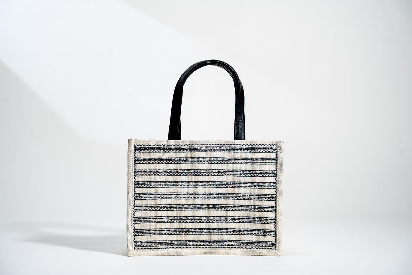 Classic Striped Embroidered Jute Tote Bag (J-0015)