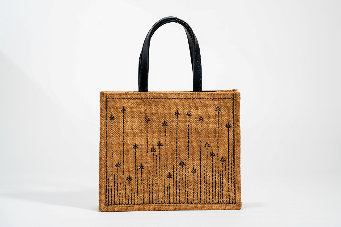 Abstract Meadow Embroidered Jute Tote Bag (J-0038)