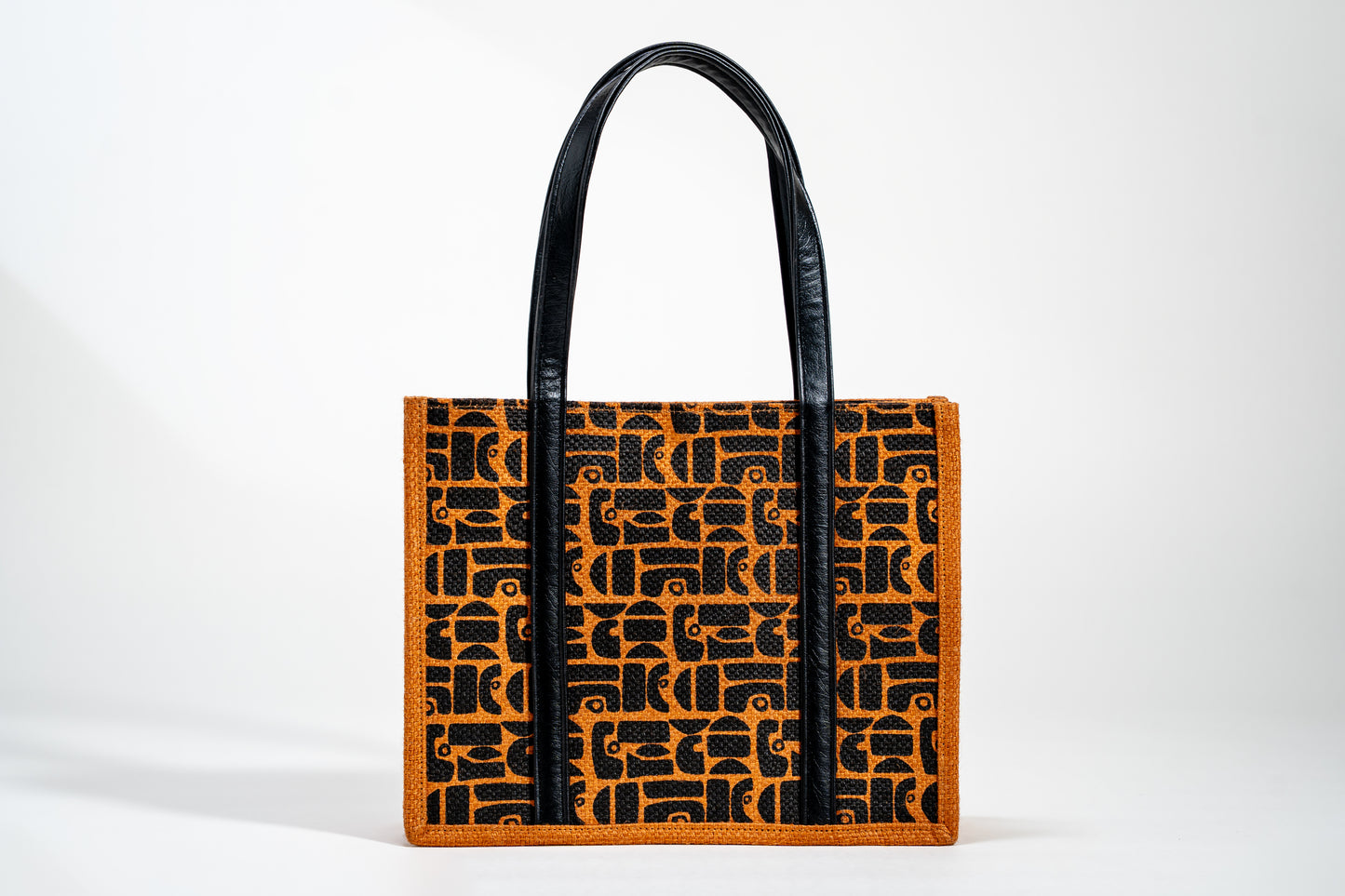 Rust Orange Retro Geometric Screen Printed Jute Tote Bag (J-0056)