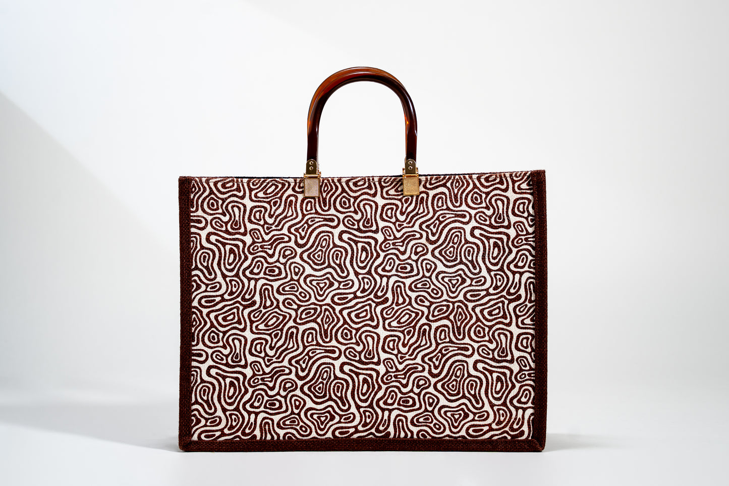 Abstract Brown Wave Screen Printed Jute Tote Bag (J-0065)