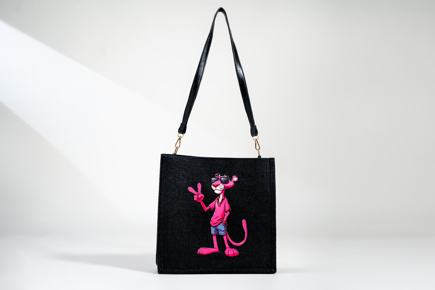 Cool Pink Panther Pop Art Jute Shoulder Bag (J-0022)