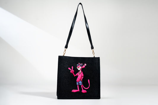 Cool Pink Panther Pop Art Jute Shoulder Bag (J-0022)