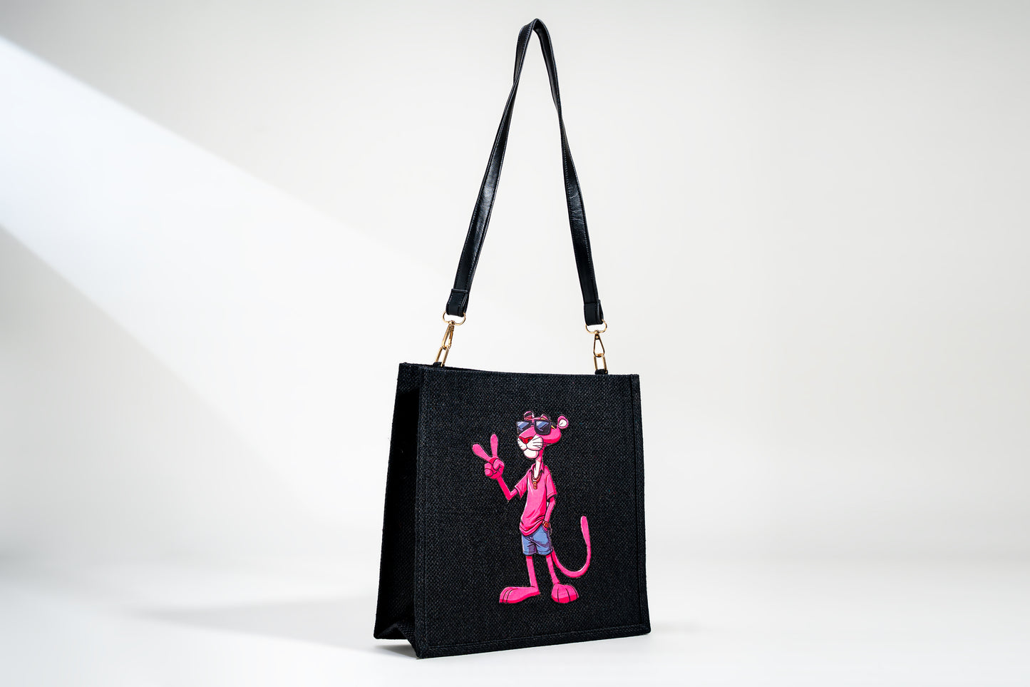 Cool Pink Panther Pop Art Jute Shoulder Bag (J-0022)