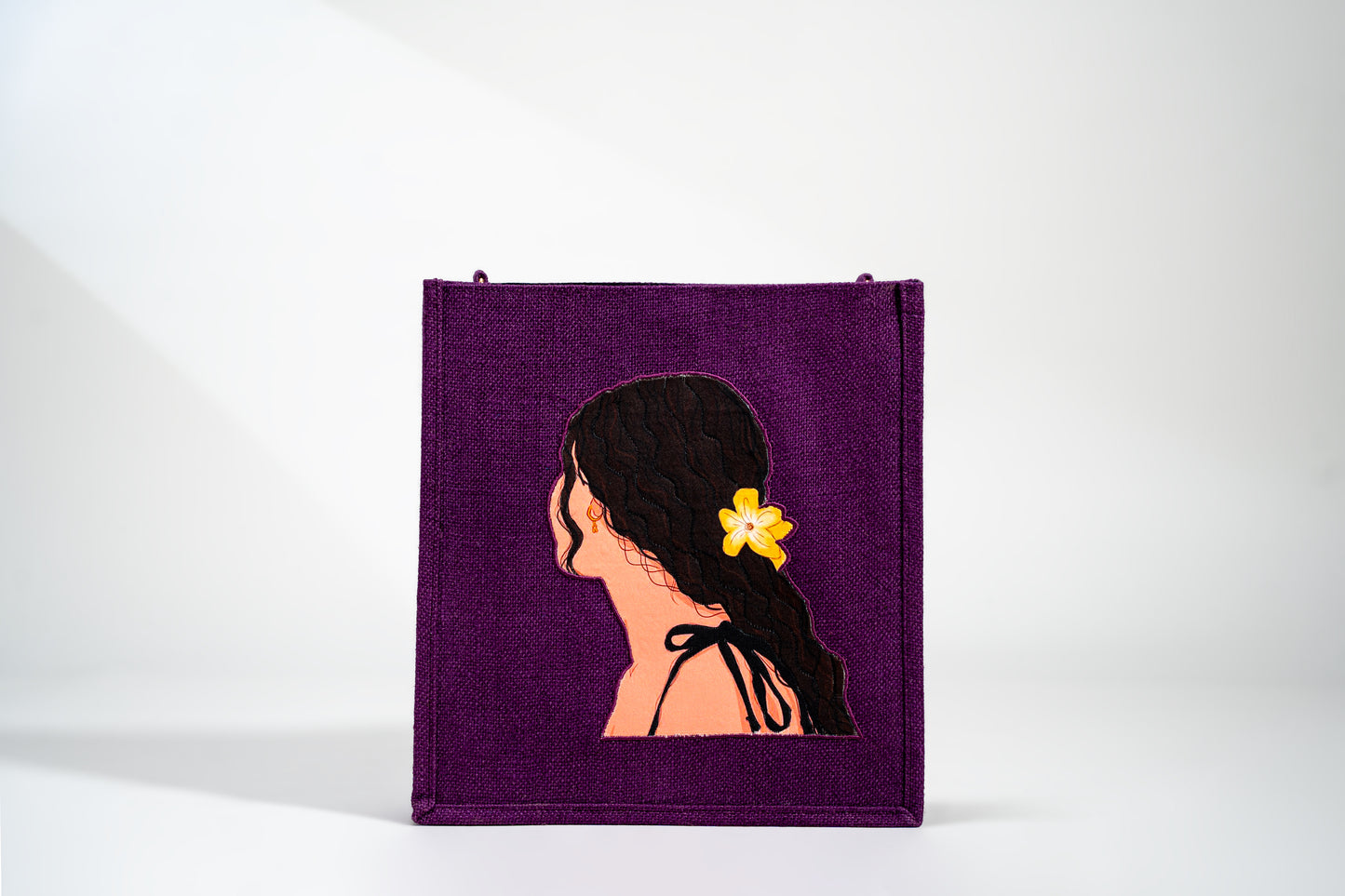 Deep Purple Tropical Portrait Pop Art Jute Shoulder Bag (J-0032)