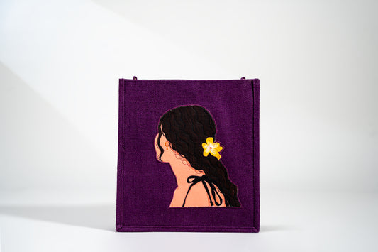 Deep Purple Tropical Portrait Pop Art Jute Shoulder Bag (J-0032)