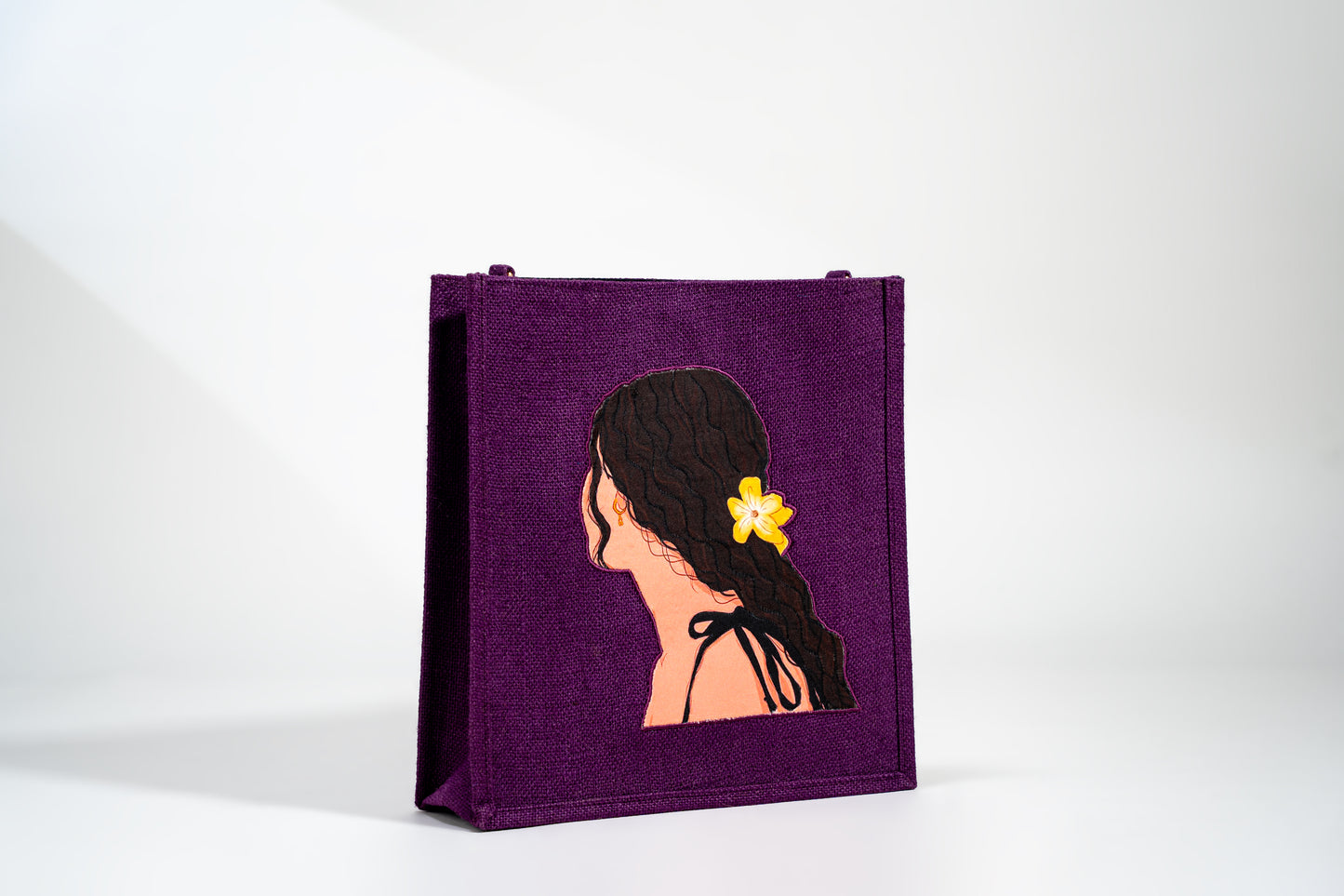 Deep Purple Tropical Portrait Pop Art Jute Shoulder Bag (J-0032)