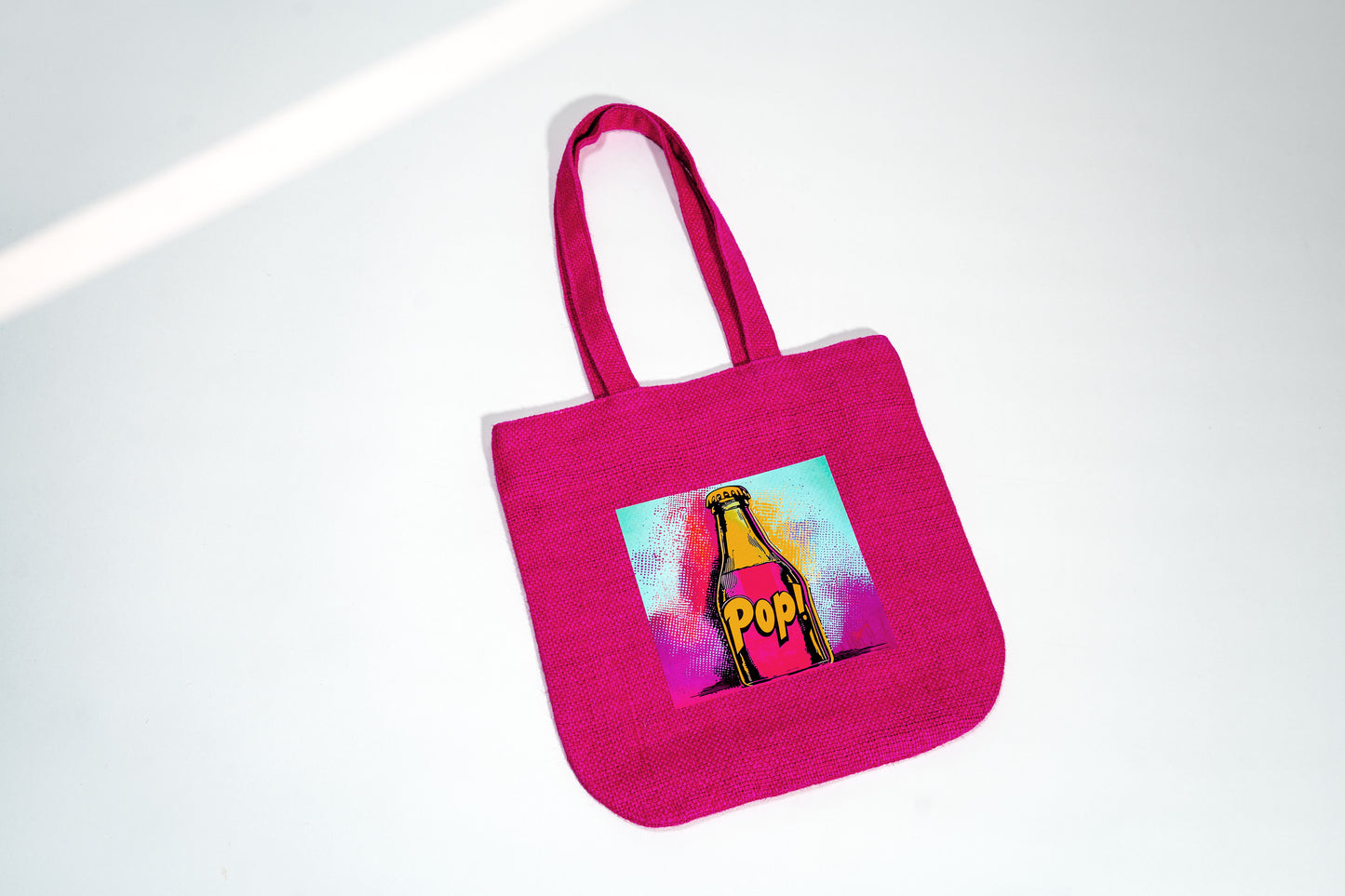 Vibrant Pink Retro DTF Pop Soda Jute Tote Bag (J-0039)