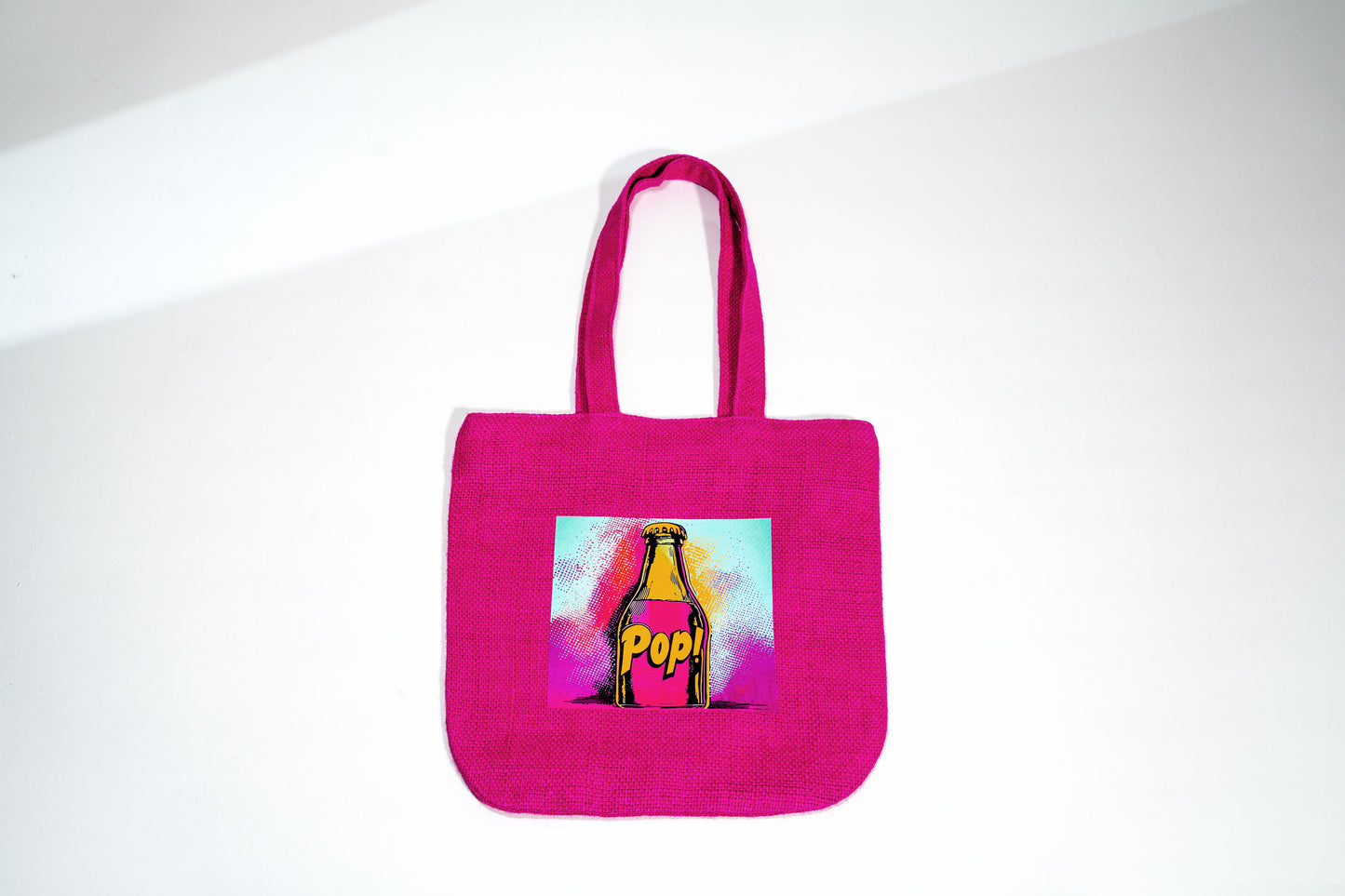 Vibrant Pink Retro DTF Pop Soda Jute Tote Bag (J-0039)