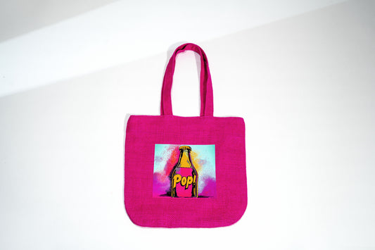 Vibrant Pink Retro DTF Pop Soda Jute Tote Bag (J-0039)