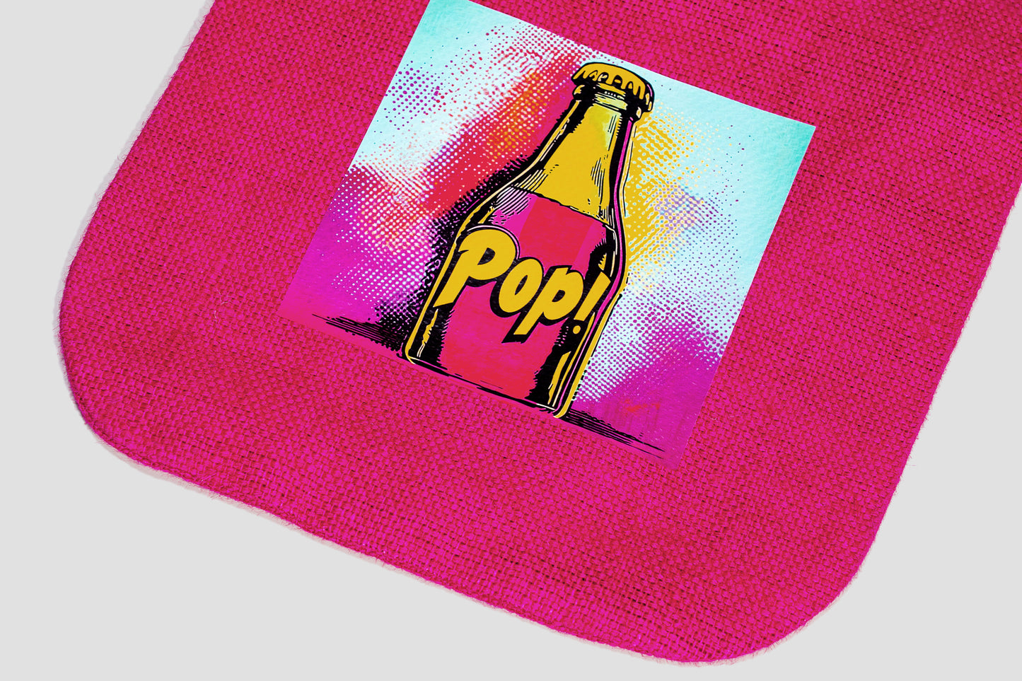 Vibrant Pink Retro DTF Pop Soda Jute Tote Bag (J-0039)