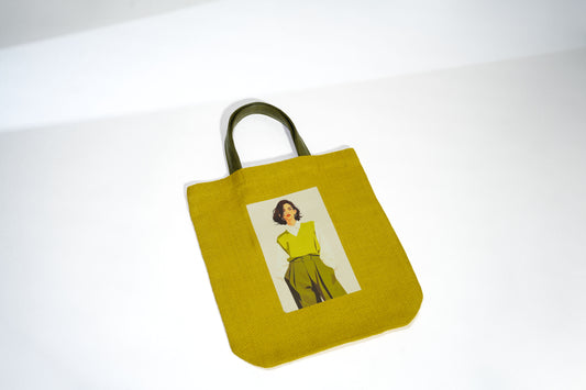 Mustard Yellow Minimalist Fashion DTF Pop Art Jute Tote Bag (J-0040)