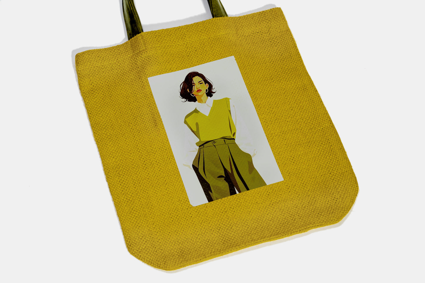 Mustard Yellow Minimalist Fashion DTF Pop Art Jute Tote Bag (J-0040)