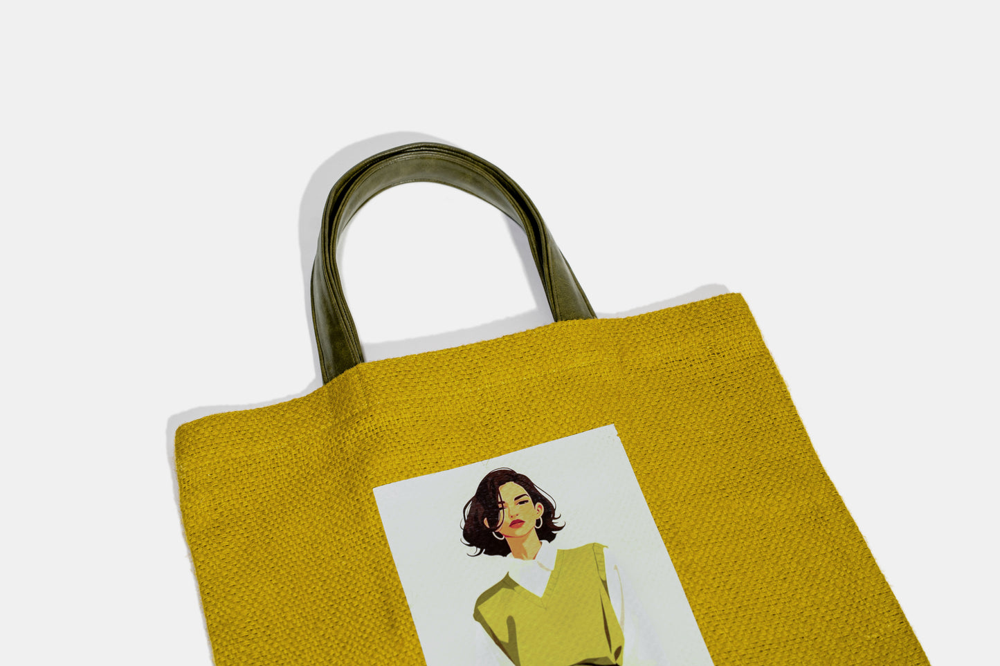 Mustard Yellow Minimalist Fashion DTF Pop Art Jute Tote Bag (J-0040)
