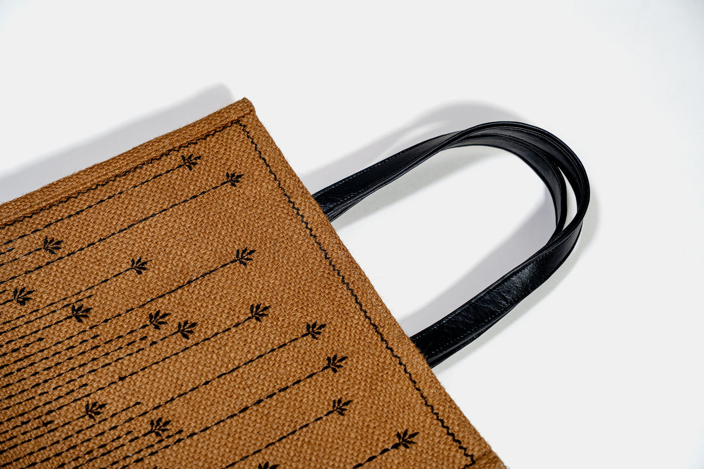 Abstract Meadow Embroidered Jute Tote Bag (J-0038)
