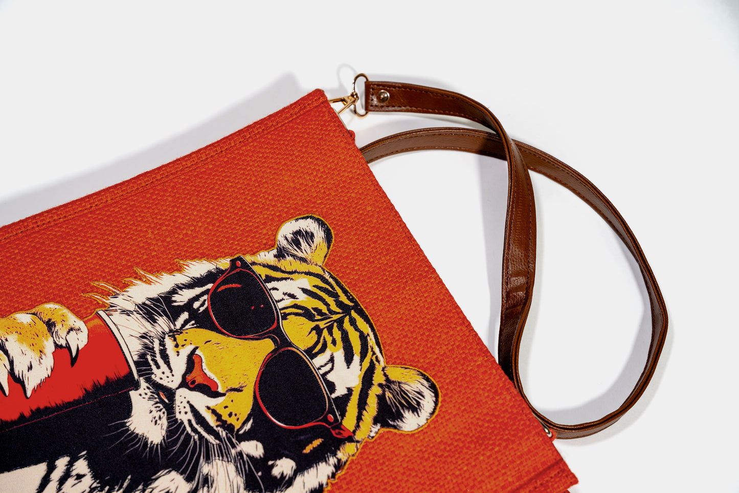 Cool Tiger Pop Art Jute Shoulder Bag (J-0033)