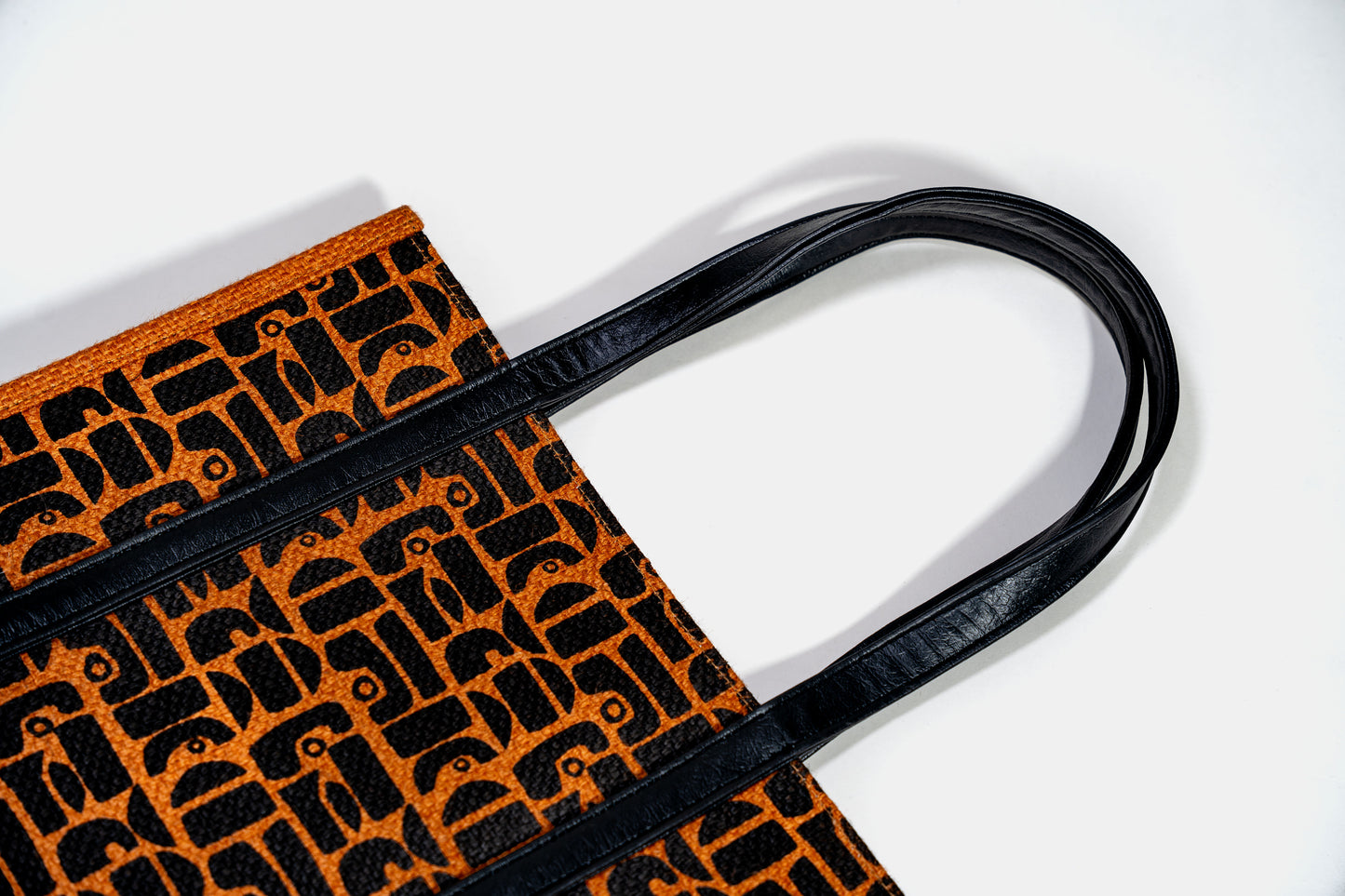 Rust Orange Retro Geometric Screen Printed Jute Tote Bag (J-0056)