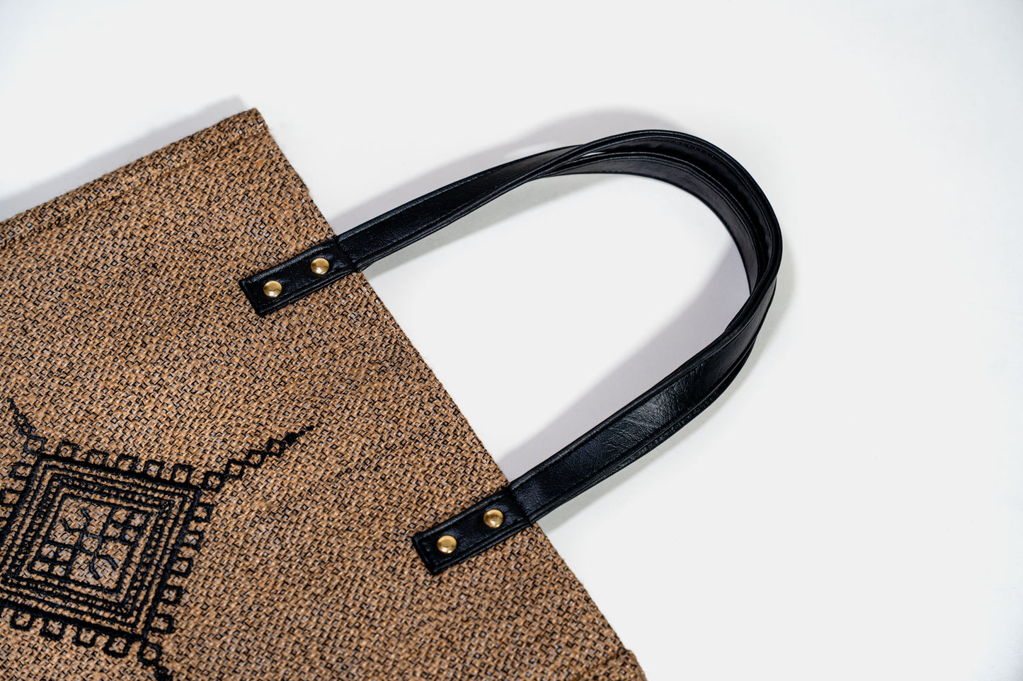 Geometric Diamond Motif Embroidered Jute Tote Bag (J-0045)