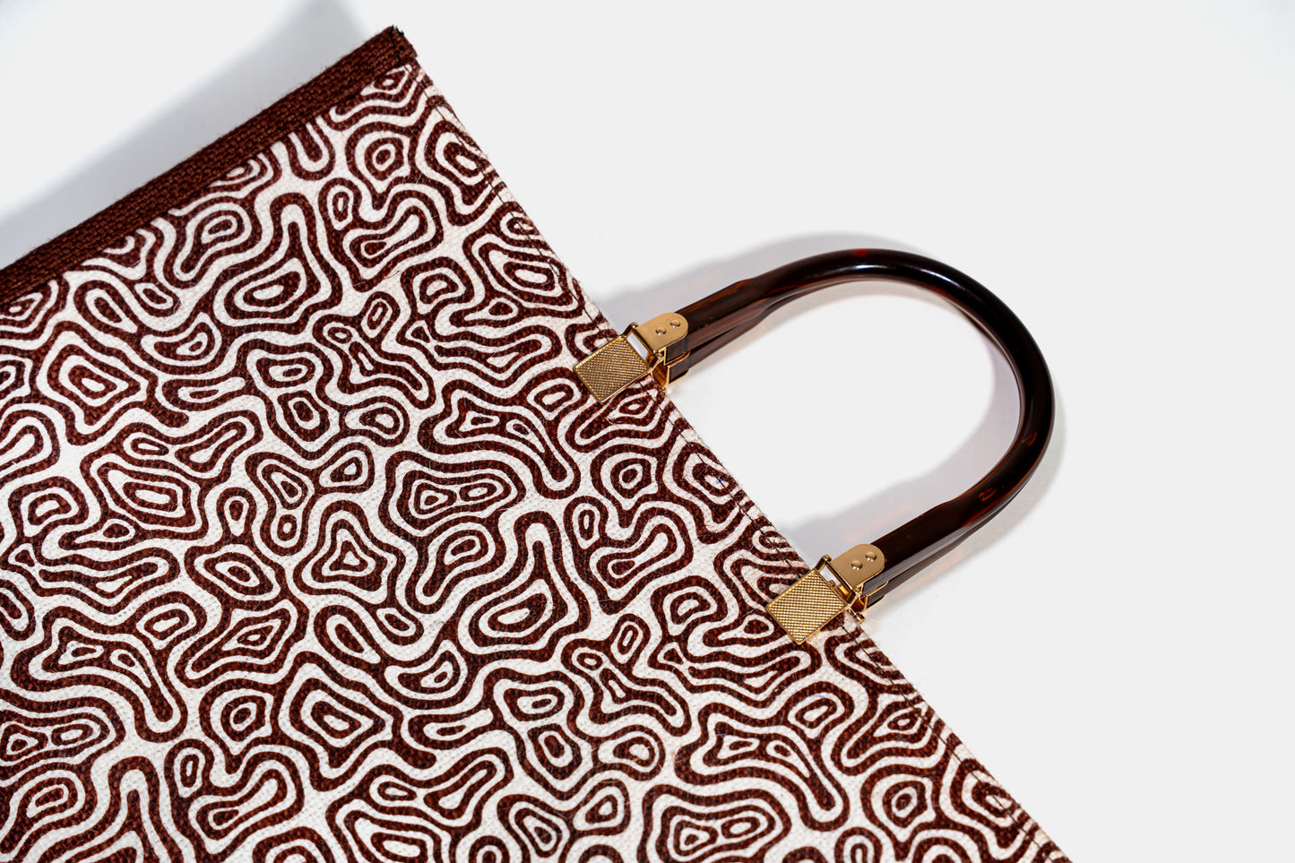 Abstract Brown Wave Screen Printed Jute Tote Bag (J-0065)