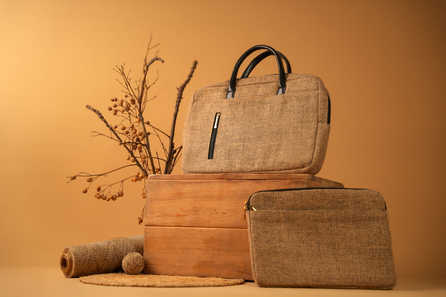 Jute Laptop Bag with Front Pocket (J-0073)